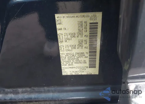 2015 Nissan Murano Sv from USA, damaged, VIN 5N1AZ2MH8FN221178